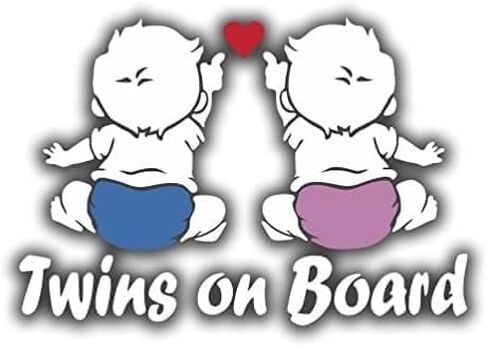 ملصق OLSI ملصق Twins on Board Baby on Board ملصق للسيارة والشاحنة والكمبيوتر المحمول من الفينيل (أزرق ووردي) in Kuwait