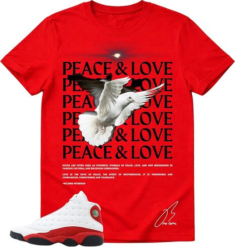 Shirt to Match 13 Chicago/True Red, Peace Sneaker Match Graphic Tee, Best Gift, Mens Clothing, Unisex Tops in Saudi Arabia