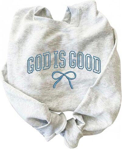 Women's Bow Letter Embroidered Sweatshirt Long Sleeve Crewneck Going Out Pullover Tops in Saudi Arabia