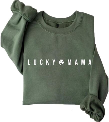 سويت شيرت Lucky Mama للسيدات مطبوع عليه حروف ماما الأزهار الرجعية وقمصان عيد القديس باتريك برسومات أمي سترة صوفية in Kuwait