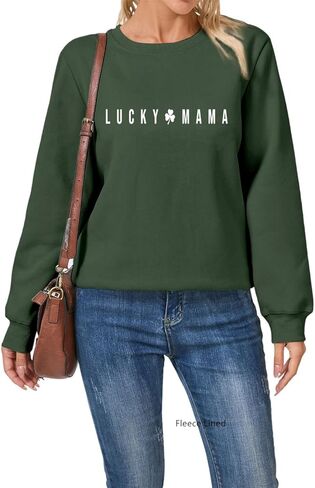 سويت شيرت Lucky Mama للسيدات مطبوع عليه حروف ماما الأزهار الرجعية وقمصان عيد القديس باتريك برسومات أمي سترة صوفية in Kuwait
