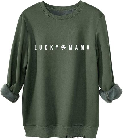 سويت شيرت Lucky Mama للسيدات مطبوع عليه حروف ماما الأزهار الرجعية وقمصان عيد القديس باتريك برسومات أمي سترة صوفية in Kuwait