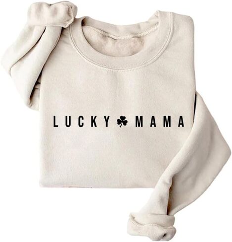 Lucky Mama Sweatshirt Women's Retro Floral Mama Letter Printed St Patricks Day Shirts Graphic Mom Fleece Sweater in Saudi Arabia