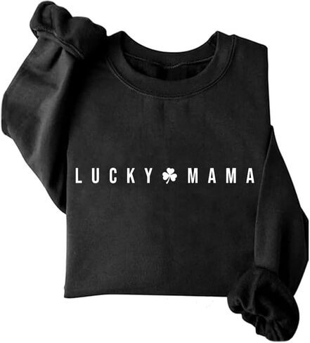 سويت شيرت Lucky Mama للسيدات مطبوع عليه حروف ماما الأزهار الرجعية وقمصان عيد القديس باتريك برسومات أمي سترة صوفية in Kuwait
