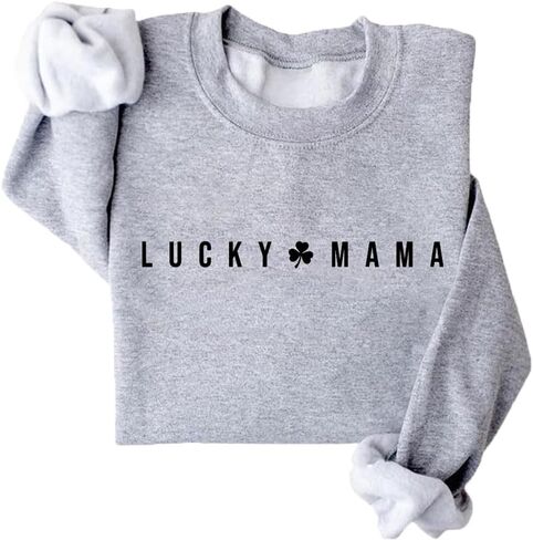 سويت شيرت Lucky Mama للسيدات مطبوع عليه حروف ماما الأزهار الرجعية وقمصان عيد القديس باتريك برسومات أمي سترة صوفية in Kuwait