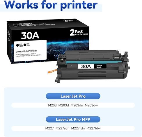 30A 230A Toner Cartridge Black 2 Pack Compatible for HP 30A CF230A 30X CF230X 230X Toner Cartridges Replacement for Laserjet Pro MFP M227fdw M227 M227sdn M227fdn, Pro M203 M203d M203dn M203dw Printers in Kuwait