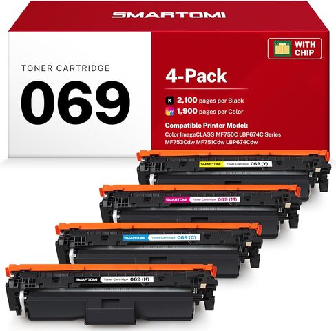 مجموعة خراطيش حبر 069 مكونة من 4 قطع بديلة متوافقة لطابعة Canon 069 069H تعمل مع طابعة Canon Color imageClass MF750C LBP674C Series MF753Cdw MF751Cdw LBP674Cdw المزودة بشريحة in Saudi Arabia