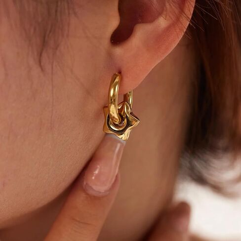 Star Hoop Earrings for Women Silver Star Huggie Dangle Earring Chunky Stars Statement Dangling Earrings Trendy Y2K Jewelry Accessories Gifts in Kuwait