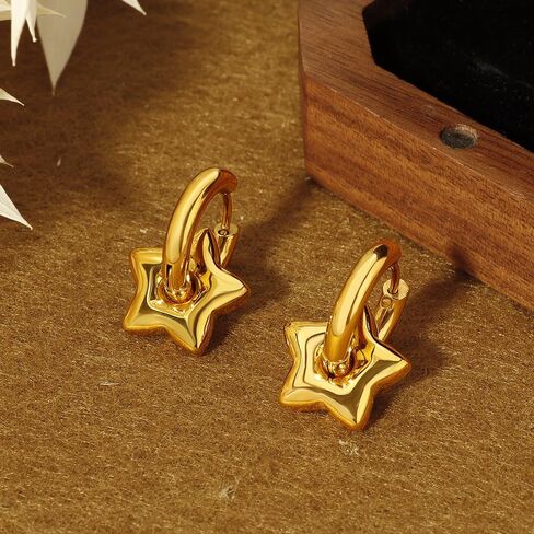 Star Hoop Earrings for Women Silver Star Huggie Dangle Earring Chunky Stars Statement Dangling Earrings Trendy Y2K Jewelry Accessories Gifts in Kuwait