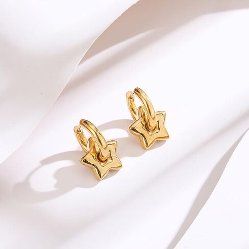 Star Hoop Earrings for Women Silver Star Huggie Dangle Earring Chunky Stars Statement Dangling Earrings Trendy Y2K Jewelry Accessories Gifts in Kuwait