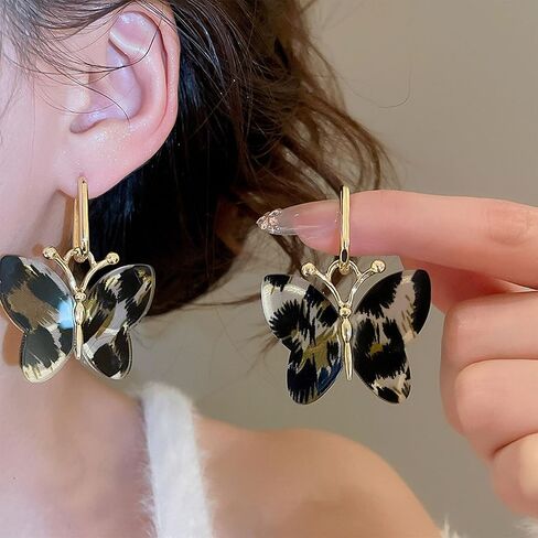 Leopard Printed Butterfly Drop Earrings, Patterned Statement Dangle Earrings, Bold Jewelry for Daily Wear, Party and Special Occasions in Saudi Arabia