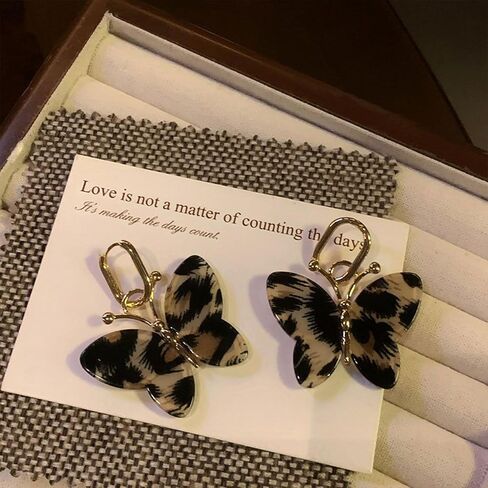 Leopard Printed Butterfly Drop Earrings, Patterned Statement Dangle Earrings, Bold Jewelry for Daily Wear, Party and Special Occasions in Saudi Arabia