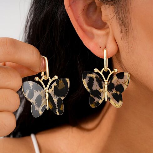 Leopard Printed Butterfly Drop Earrings, Patterned Statement Dangle Earrings, Bold Jewelry for Daily Wear, Party and Special Occasions in Saudi Arabia