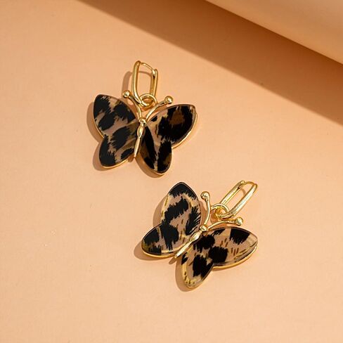Leopard Printed Butterfly Drop Earrings, Patterned Statement Dangle Earrings, Bold Jewelry for Daily Wear, Party and Special Occasions in Saudi Arabia