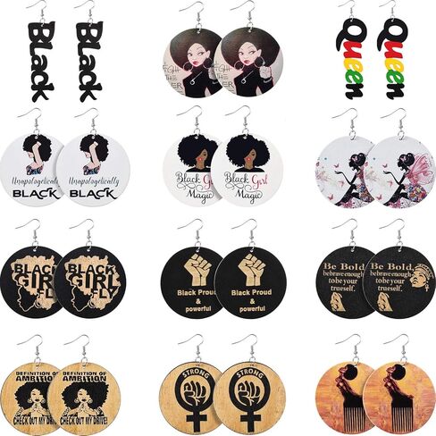 12 Pairs African Women Earrings Wooden African Wooden Earrings Round Painted Earrings Ethnic Style Drop Dangle Earrings Set (Retro Style) in Saudi Arabia