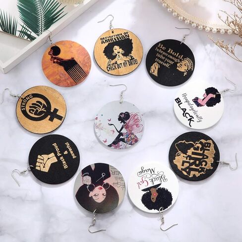 12 Pairs African Women Earrings Wooden African Wooden Earrings Round Painted Earrings Ethnic Style Drop Dangle Earrings Set (Retro Style) in Saudi Arabia