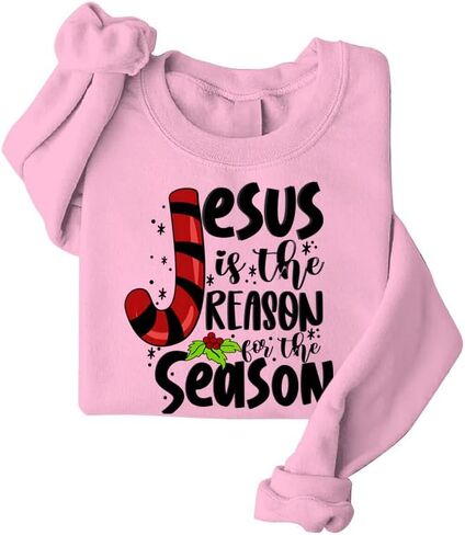 Christmas Christian Sweatshirt For Women Jesus Is The Reason For The Season Sweatshirts Xmas Long Sleeve Pullovers in Kuwait
