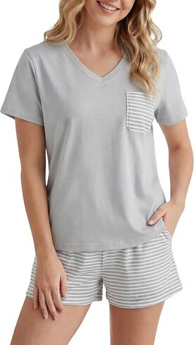 LUBOT 2026 100% Cotton Pajamas for Women PJ Loungewear with Pockets 2 Piece Soft Short Sleeve Summer Sleepwear Set S-XXL in Saudi Arabia