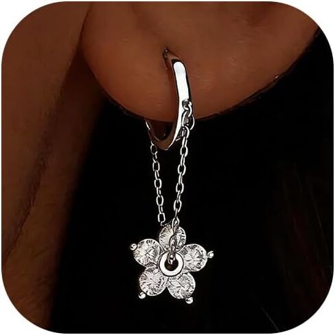 Dangle Earrings for Women 14K Gold Plated Cubic Zirconia Hoop Earrings Dainty Bow Flower Diamond Drop Earring Wedding Jewelry for Brides in Saudi Arabia