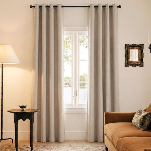 NICETOWN Natural 100% Blackout Grommet Linen Curtains 84" Long 2 Panels Set, Thermal Thick Linen Blend Drapes, Insulated Window Cover Draperies with Beige Backing for Cottage Living Room, 52" W in Saudi Arabia