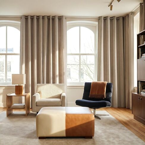 NICETOWN Natural 100% Blackout Grommet Linen Curtains 84" Long 2 Panels Set, Thermal Thick Linen Blend Drapes, Insulated Window Cover Draperies with Beige Backing for Cottage Living Room, 52" W in Saudi Arabia