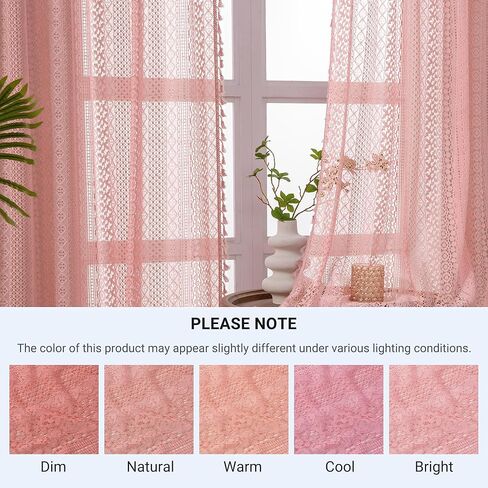 Blush Pink Curtains 2 Panels 84 Inches Long Cotton Crochet Lace Sheer Curtain Cute Soft Baby Pink Curtains for Girls Room Nursery Living Room,Rod Pocket Tassel Semi Sheer Drapes,Dusty Grey Pink in Kuwait