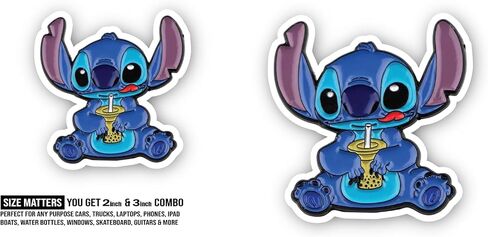 2 (Pieces) 2" and 3" Stitch Drinking Boba Tea Sticker, Waterproof Vinyl Decals for Many Purpose Like Cars, Trucks, Laptops, Phones, Windows and More in Kuwait