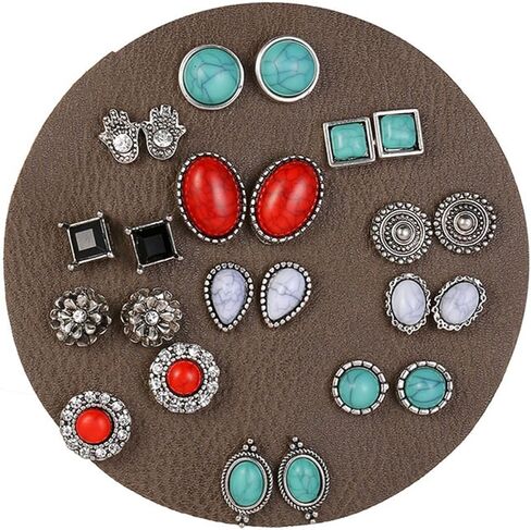 12 Pairs Bohemian Turquoise Stud Earrings Set for Women Fashion Colorful Faux Mixed Sizes Round Ball Ear Studs Earrings Handmad Turquoises Flower Earring Boho Ethnic Charm Jewelry in Saudi Arabia