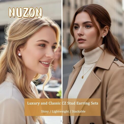 5 Pairs Cubic Zirconia Stud Earrings Sets for Women and Men 14K Gold Plated Stainless Steel Crystal Studs Clear Solitaire CZ Post Earrings Heart / Rectangle / Teardrop / Round / Oval Shaped Earrings Hypoallergenic Waterproof for Sensitive Ears in Kuwait