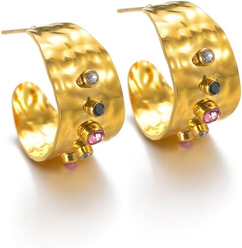 أقراط زركونيا مكعبة مطلية بالذهب 18 قيراط للنساء، أقراط من الفولاذ المقاوم للصدأ، مجوهرات عصرية للنساء in Kuwait