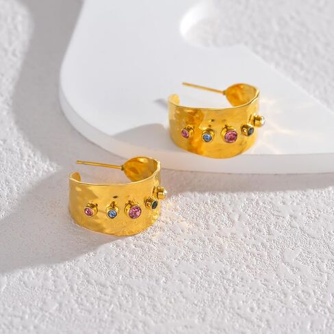 أقراط زركونيا مكعبة مطلية بالذهب 18 قيراط للنساء، أقراط من الفولاذ المقاوم للصدأ، مجوهرات عصرية للنساء in Kuwait