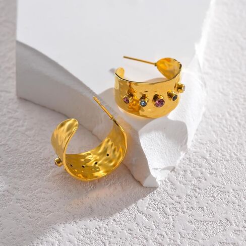 أقراط زركونيا مكعبة مطلية بالذهب 18 قيراط للنساء، أقراط من الفولاذ المقاوم للصدأ، مجوهرات عصرية للنساء in Kuwait