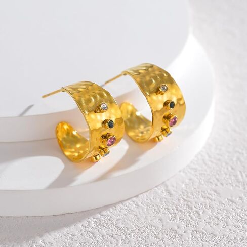 أقراط زركونيا مكعبة مطلية بالذهب 18 قيراط للنساء، أقراط من الفولاذ المقاوم للصدأ، مجوهرات عصرية للنساء in Kuwait