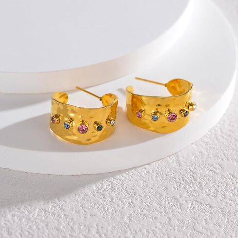 أقراط زركونيا مكعبة مطلية بالذهب 18 قيراط للنساء، أقراط من الفولاذ المقاوم للصدأ، مجوهرات عصرية للنساء in Kuwait