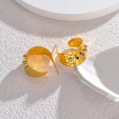 أقراط زركونيا مكعبة مطلية بالذهب 18 قيراط للنساء، أقراط من الفولاذ المقاوم للصدأ، مجوهرات عصرية للنساء in Kuwait