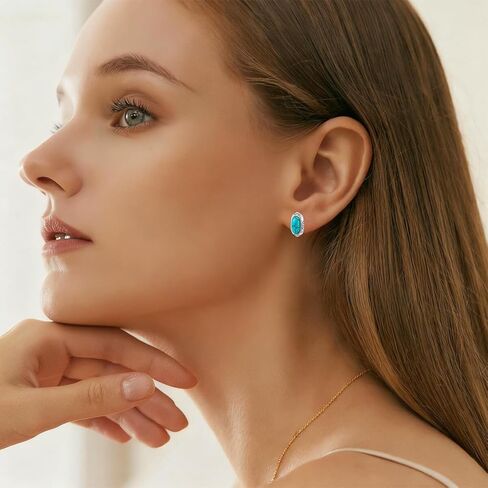 Real Turquoise Stud Earrings for Women 925 Sterling Silver Oval Shape Turquoise Earrings Natural Gemstone Western Jewelry Gifts in Saudi Arabia