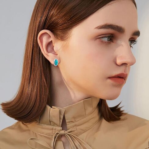 Real Turquoise Stud Earrings for Women 925 Sterling Silver Oval Shape Turquoise Earrings Natural Gemstone Western Jewelry Gifts in Saudi Arabia