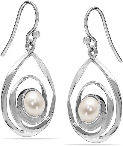 LeCalla Women's Sterling Silver Freshwater Pearl Earrings | 925 Silver Freshwater Cultured Pearl Drop Earring for Gift Jewelry in Saudi Arabia