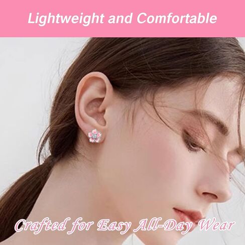 Cherry Blossom Earrings for Women 925 Sterling Silver Pink Flower Studs Cute Hypoallergenic Jewelry Plumeria Floral Design Cute Flower Stud Earrings in Saudi Arabia