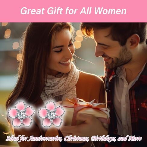 Cherry Blossom Earrings for Women 925 Sterling Silver Pink Flower Studs Cute Hypoallergenic Jewelry Plumeria Floral Design Cute Flower Stud Earrings in Saudi Arabia