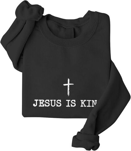 Christian Jesus Sweatshirts for Women Jesus Is King Sweatshirt Minimalist Christian Bible Verse Sweatshirt in Saudi Arabia