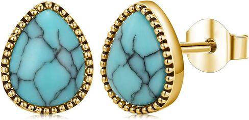 Turquoise/Black Onyx/Moonstone/Moss Agate/White Blue Opal/Tiger Eye Stud Earrings 18k White Gold Plated Earring Boho Western Jewelry Native American Gifts for Women Wife Mother in Saudi Arabia