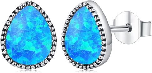 Turquoise/Black Onyx/Moonstone/Moss Agate/White Blue Opal/Tiger Eye Stud Earrings 18k White Gold Plated Earring Boho Western Jewelry Native American Gifts for Women Wife Mother in Saudi Arabia