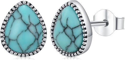 Turquoise/Black Onyx/Moonstone/Moss Agate/White Blue Opal/Tiger Eye Stud Earrings 18k White Gold Plated Earring Boho Western Jewelry Native American Gifts for Women Wife Mother in Saudi Arabia