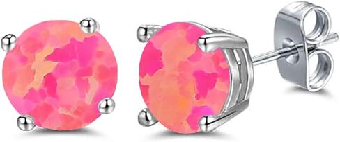 18 Colors Sterling silver 8X8 MM Opal Stud Earrings, Exquisite Opal Stone Earrings,Dainty Simple Earrings for Women Men, Jewelry Gift for Women Men-1 in Kuwait