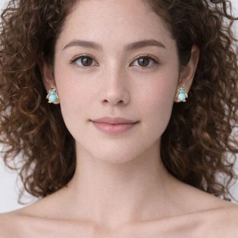 Cute Penguin Opal Earrings,14k Gold Plated Funny Earring Tiny Funny Animal Stud Earring White Nature Stone Earrings Dainty Jewelry Gifts for Women in Kuwait