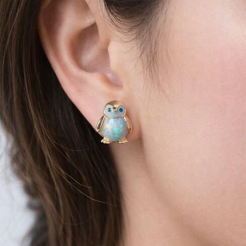 Cute Penguin Opal Earrings,14k Gold Plated Funny Earring Tiny Funny Animal Stud Earring White Nature Stone Earrings Dainty Jewelry Gifts for Women in Kuwait