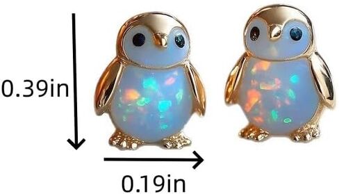 Cute Penguin Opal Earrings,14k Gold Plated Funny Earring Tiny Funny Animal Stud Earring White Nature Stone Earrings Dainty Jewelry Gifts for Women in Kuwait