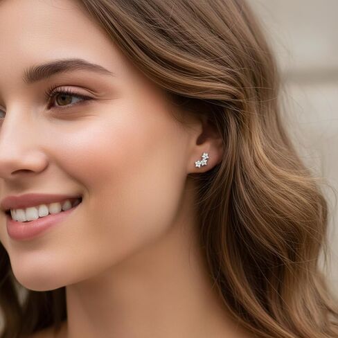 أقراط زركونيا مكعبة صغيرة من الفضة الاسترليني للنساء، أقراط متسلقة على شكل زهرة لا تسبب الحساسية، أقراط غضروف عنقودية زهرية، هدايا مجوهرات رائعة in Kuwait