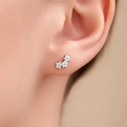 أقراط زركونيا مكعبة صغيرة من الفضة الاسترليني للنساء، أقراط متسلقة على شكل زهرة لا تسبب الحساسية، أقراط غضروف عنقودية زهرية، هدايا مجوهرات رائعة in Kuwait